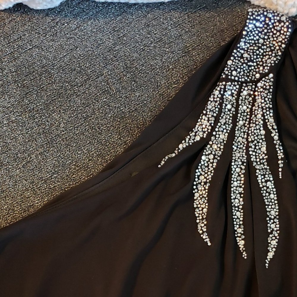 Women's black sexy one should dress with silver sequins/beading - size XL